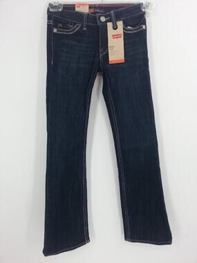 Levi's Boot Cut Slim Blue Jeans Denim Dark Wash Embroidered Girls NEW size 7